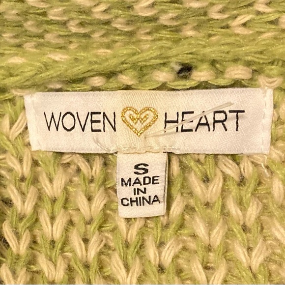 Woven Heart Green and Cream Shawl Collar Checkered Cardigan wit Puff Sleeves - Picture 2 of 7